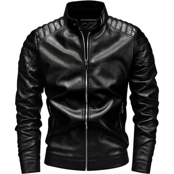 Jackets & Blazers - Leather Jacket Men Black Slim Black01